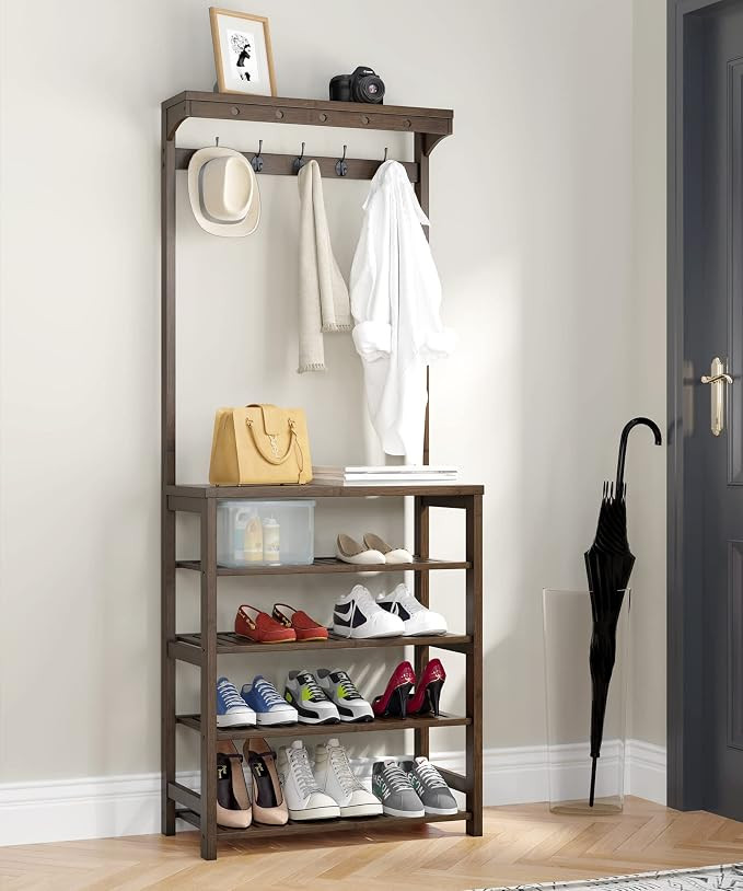 SEIRIONE 5-Tier Shoe Rack for Entryway, Coat Rack Freestanding, 3 In 1 Design Hall Tree Mudroom S... | Amazon (US)