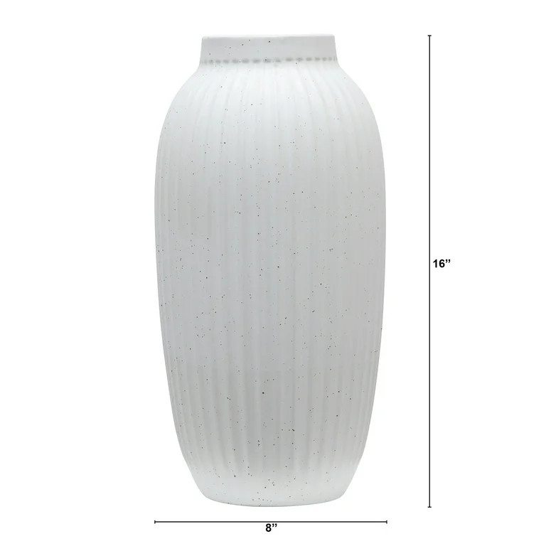 Better Homes & Gardens 16" Indoor Speckled White Ribbed Ceramic Vase | Walmart (US)