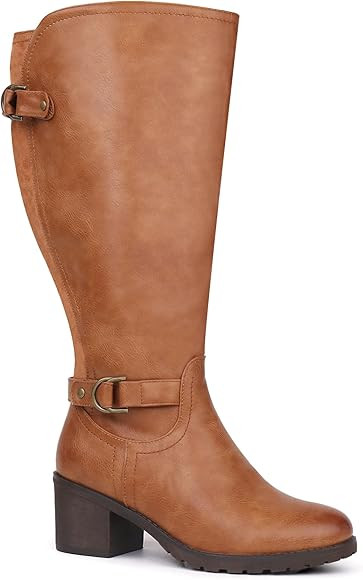 Chicblooms Damen-Reitstiefel mit weitem Schaft und kniehohem Absatz, seitlichem Reißverschluss u... | Amazon (DE)