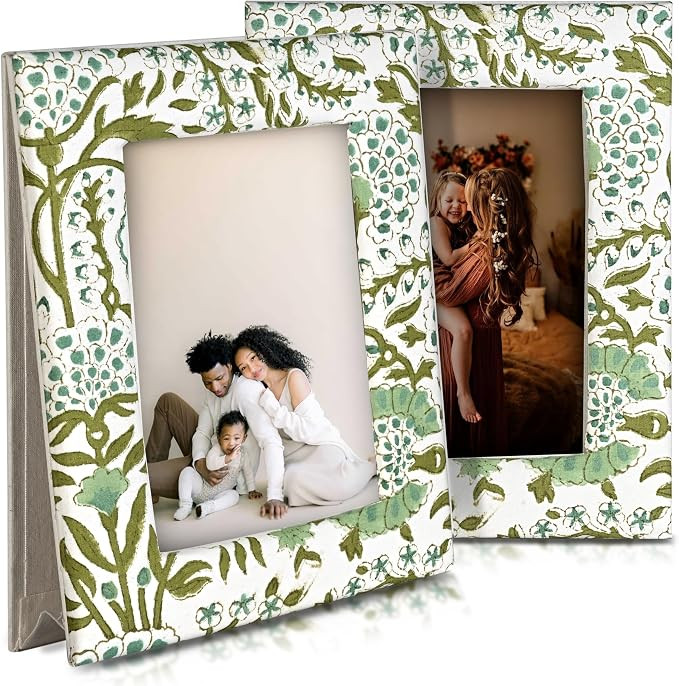 CPC Agate Green Hand Block Print Picture Frame Double Hinged Photo Frame 5x7 Inch Vertical Front ... | Amazon (US)