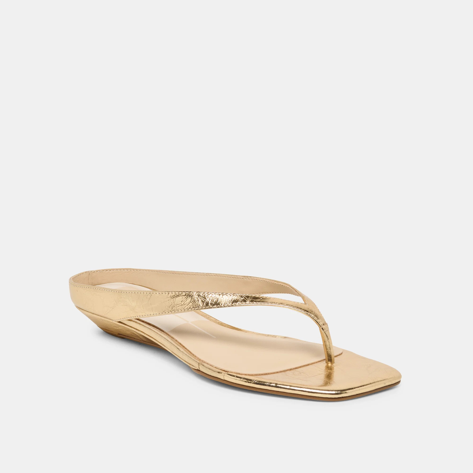 GIZEL Gold Crinkle Patent Thong Square-Toe Sandals | Dolce Vita | DolceVita.com