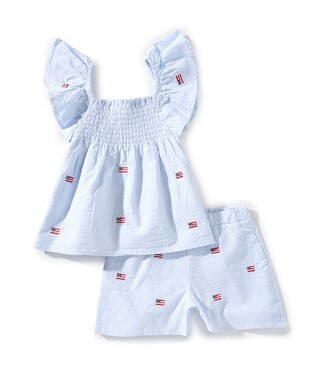 Adventurewear 360 Little Girls Seersucker American Flag Flutter Sleeve Top & Matching Shorts Set ... | Dillard's