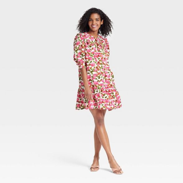 Women&#39;s Puff Long Sleeve Dress - Who What Wear&#8482; Cream Floral S | Target