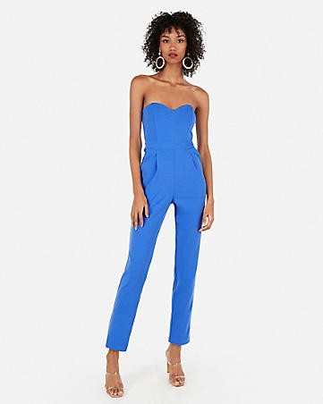 strapless sweetheart neck jumpsuit | Express