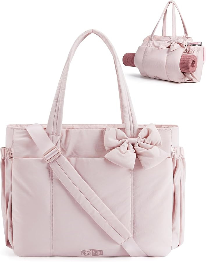 BAGAMSRT Crush Bow Tote Bag for Women, Large Work Tote with 40oz Tumbler, Puffer Travel Tote Bag ... | Amazon (US)
