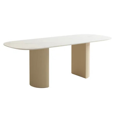 Stainless Steel Dining Table with Rock Plate and Woven Leather - Supports up to 94.5 kg | Wayfair North America