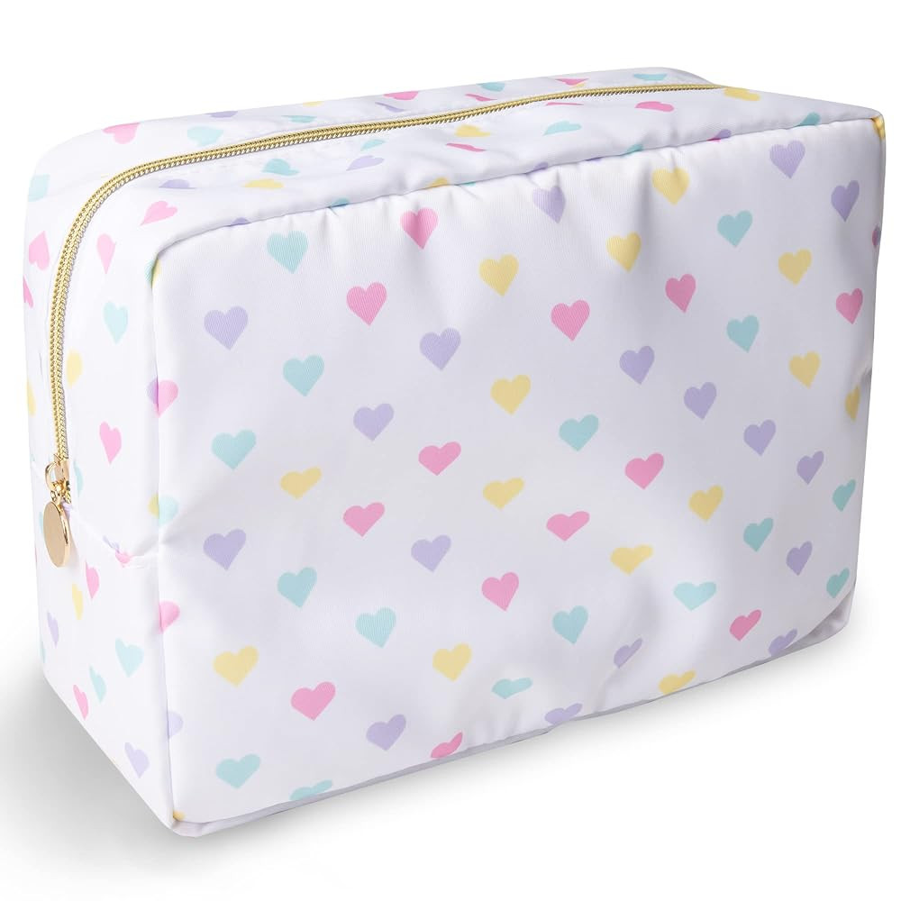 Nylon Large Makeup Bag Travel Cosmetic Bag Pouch, Big Preppy Makeup Bag Cute Cosmetic Zipper Pouc... | Amazon (US)
