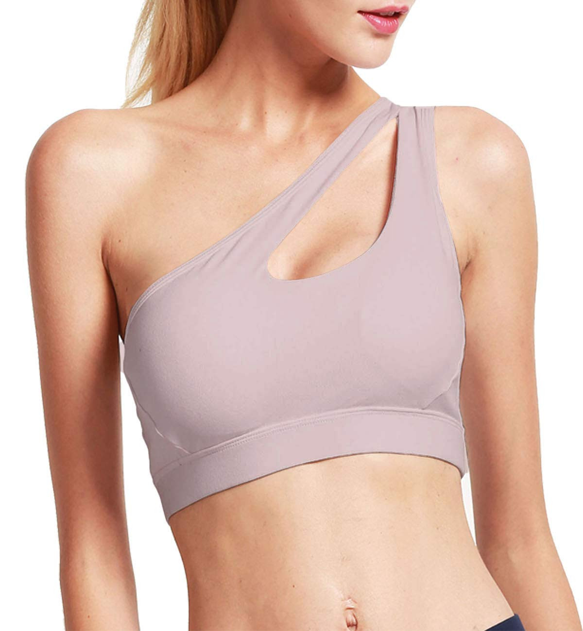 Womens Sexy One Shoulder Sports Bra Workout Tops Cute Yoga Bra Medium Support for Running Athleti... | Amazon (US)