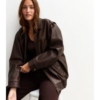 Women's Dark Brown Oversized Washed Faux Leather Jacket New Look | New Look (UK)