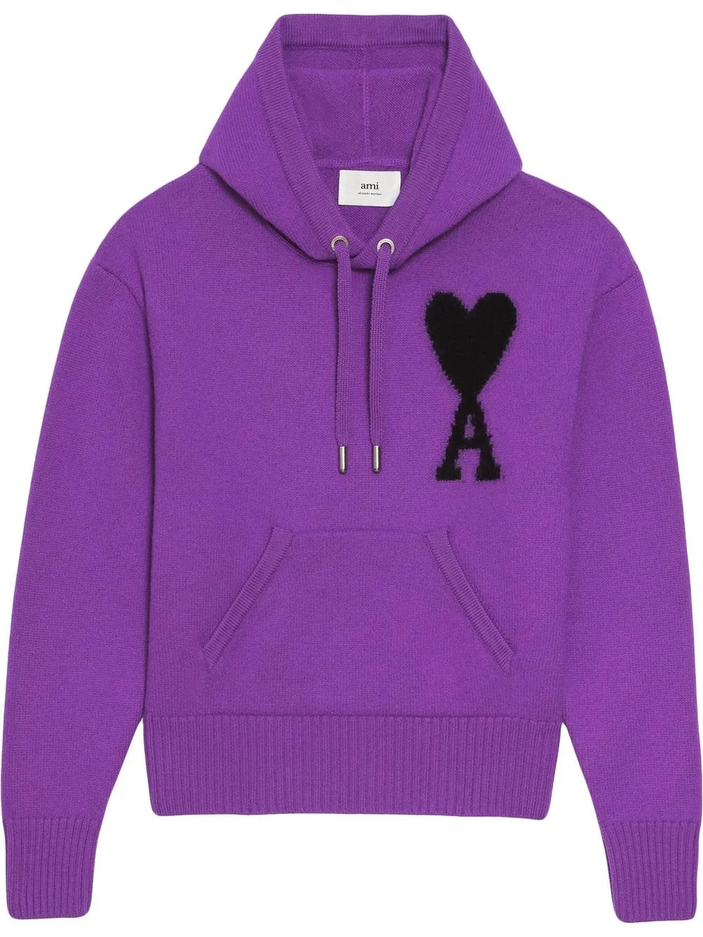 AMI Paris logo-intarsia Knit Hoodie - Farfetch | Farfetch Global