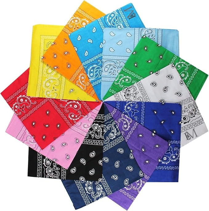 L&M® 12Pcs Bandanas 100% Cotton Paisley Print Head Wrap Scarf Wristband | Amazon (US)