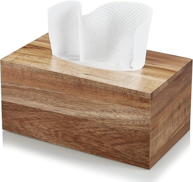 ALELION Rectangular Tissue Box Cover - Acacia Wood Rectangle Tissue Box Holder for Tabletop Night... | Amazon (US)