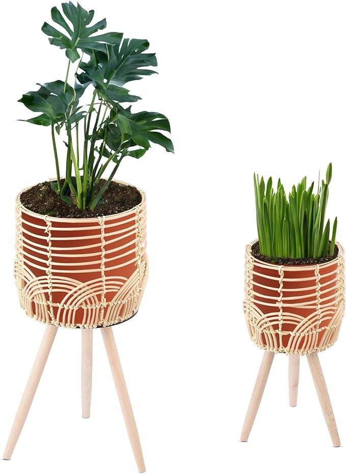 Navaris Rattan-Style Plant Stand Set For House And Outdoor Plants - Weather Resistant Plastic Pla... | Amazon (US)