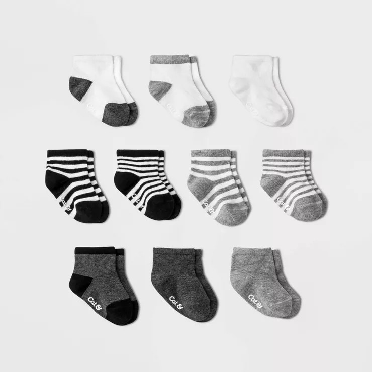 Baby Boys' 10pk Ankle Socks - Cat & Jack™ Black/Gray | Target