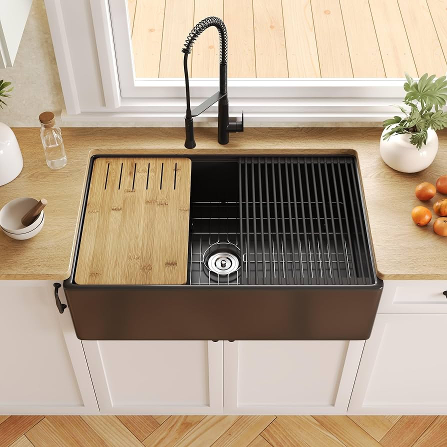 DeerValley Black Farmhouse Sink, 33 Inch Fireclay Farmhouse Kitchen Sink, Undermount Workstation ... | Amazon (US)