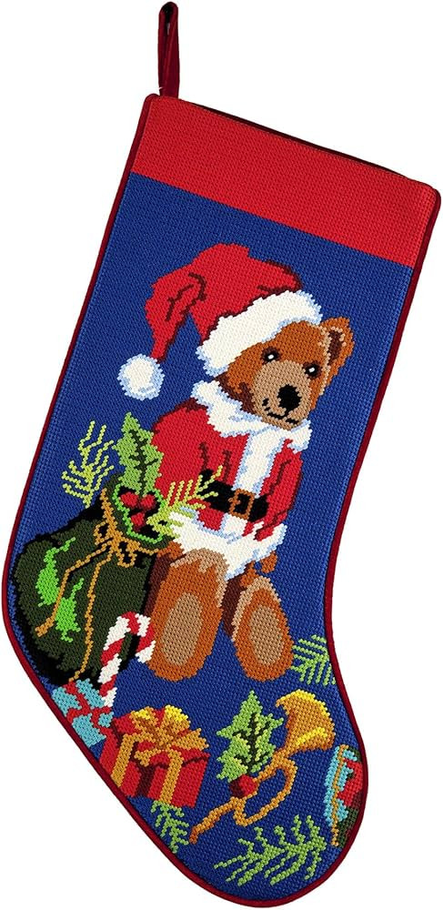 Peking Handicraft Teddy Bear Santa Gifts Embroidered Christmas Stocking - 18" x 11" | Amazon (US)