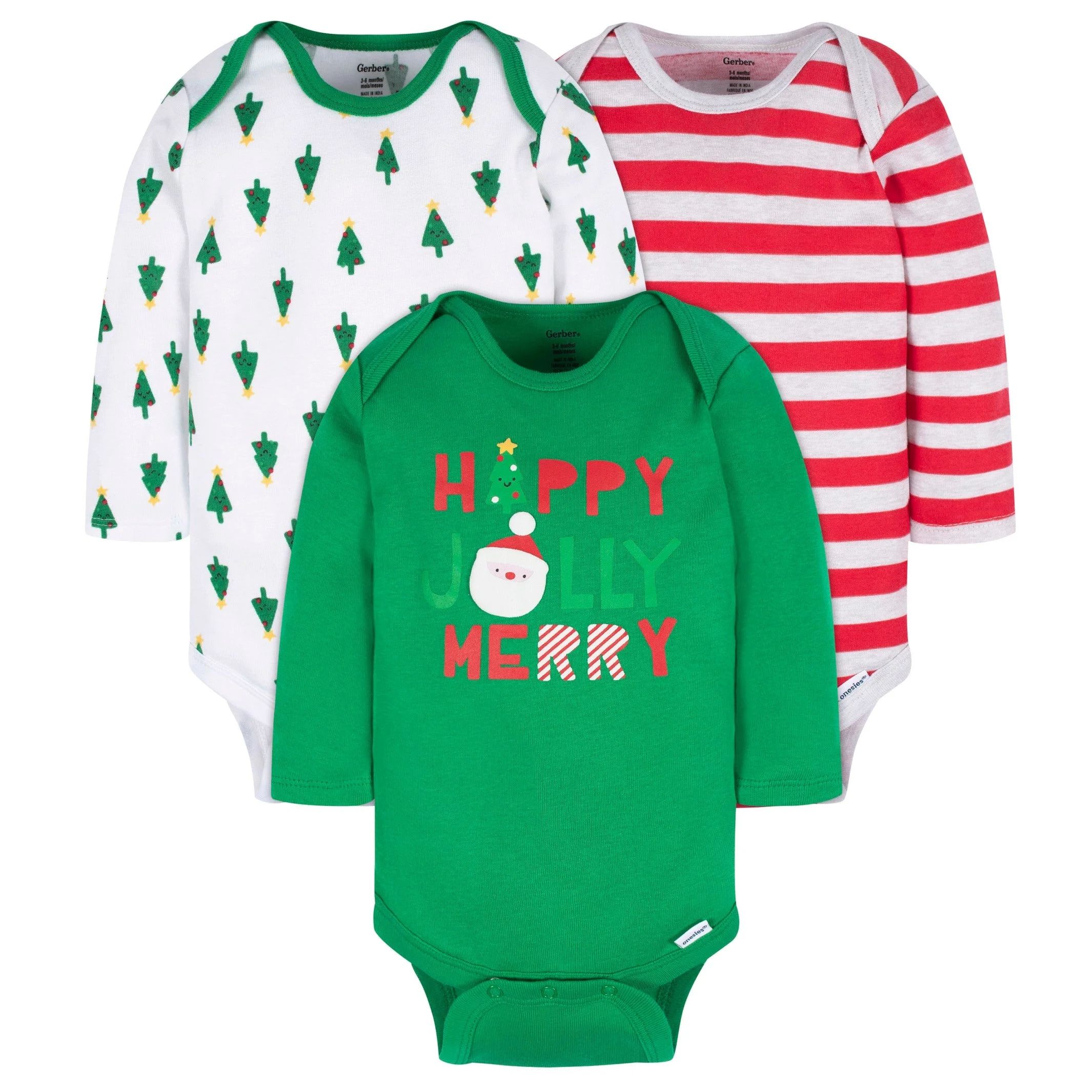 3-Pack Baby Neutral Happy Jolly Long Sleeve Onesies® Bodysuits | Gerber Childrenswear