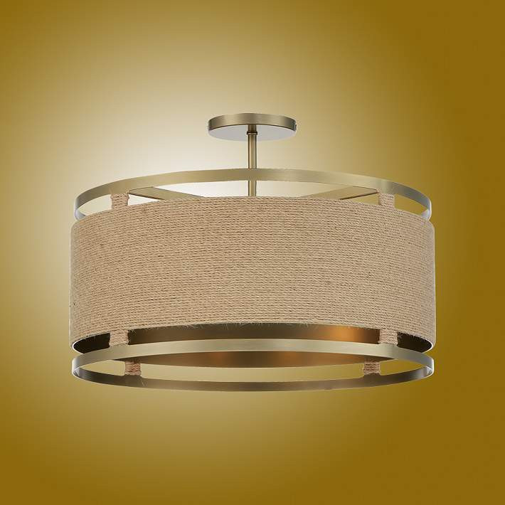 Windward Passage 20 1/2 Wide Soft Brass and Natural Rope Ceiling Light | Lamps Plus