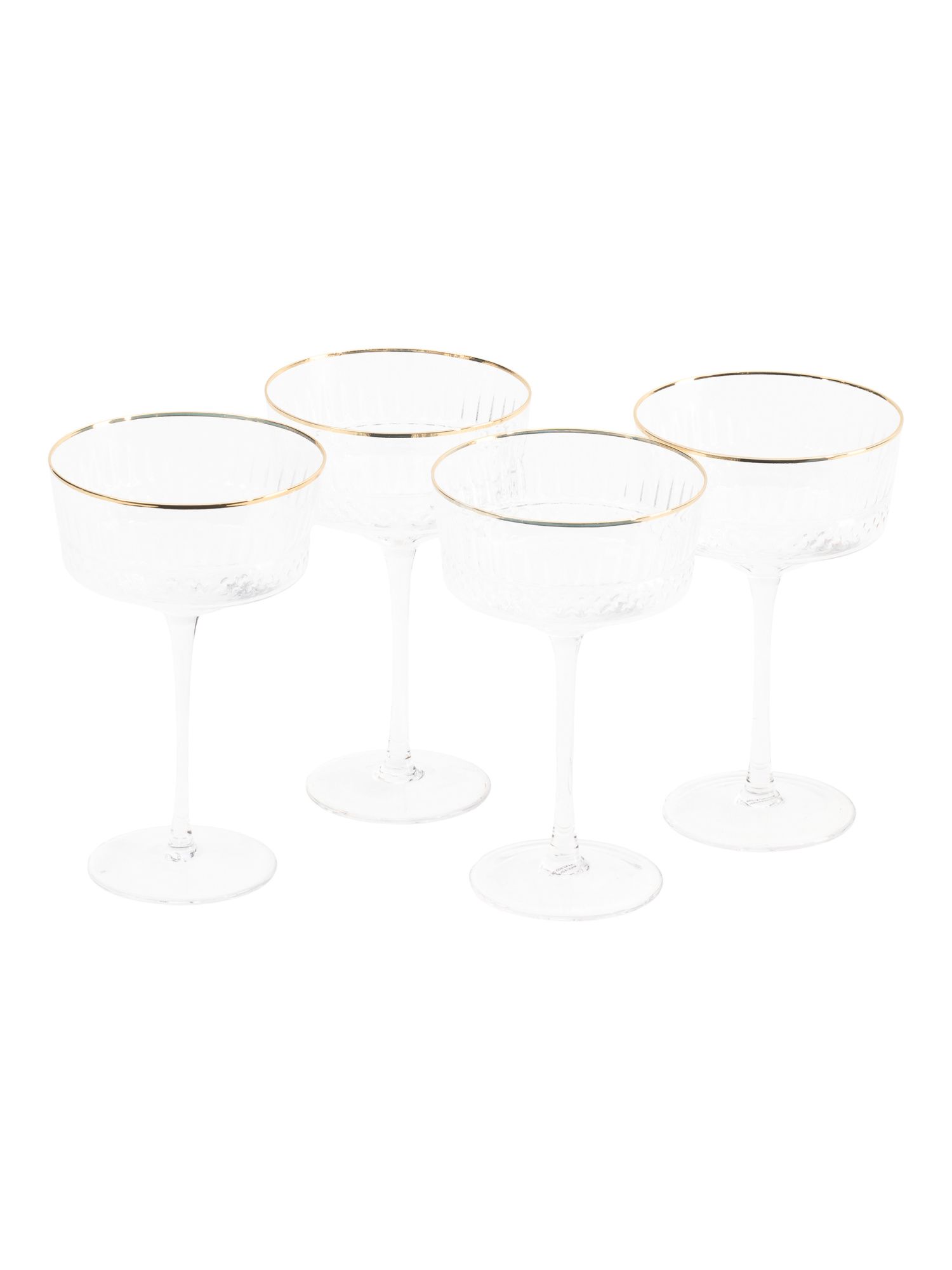 Set Of 4 Clear Optic Coupe Gold Tone Rim Glasses | TJ Maxx