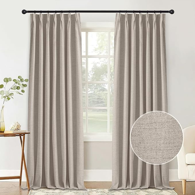 StangH Beige Pinch Pleated Blackout Curtains 84 inch Length, Linen Textured Total Room Darkening ... | Amazon (US)