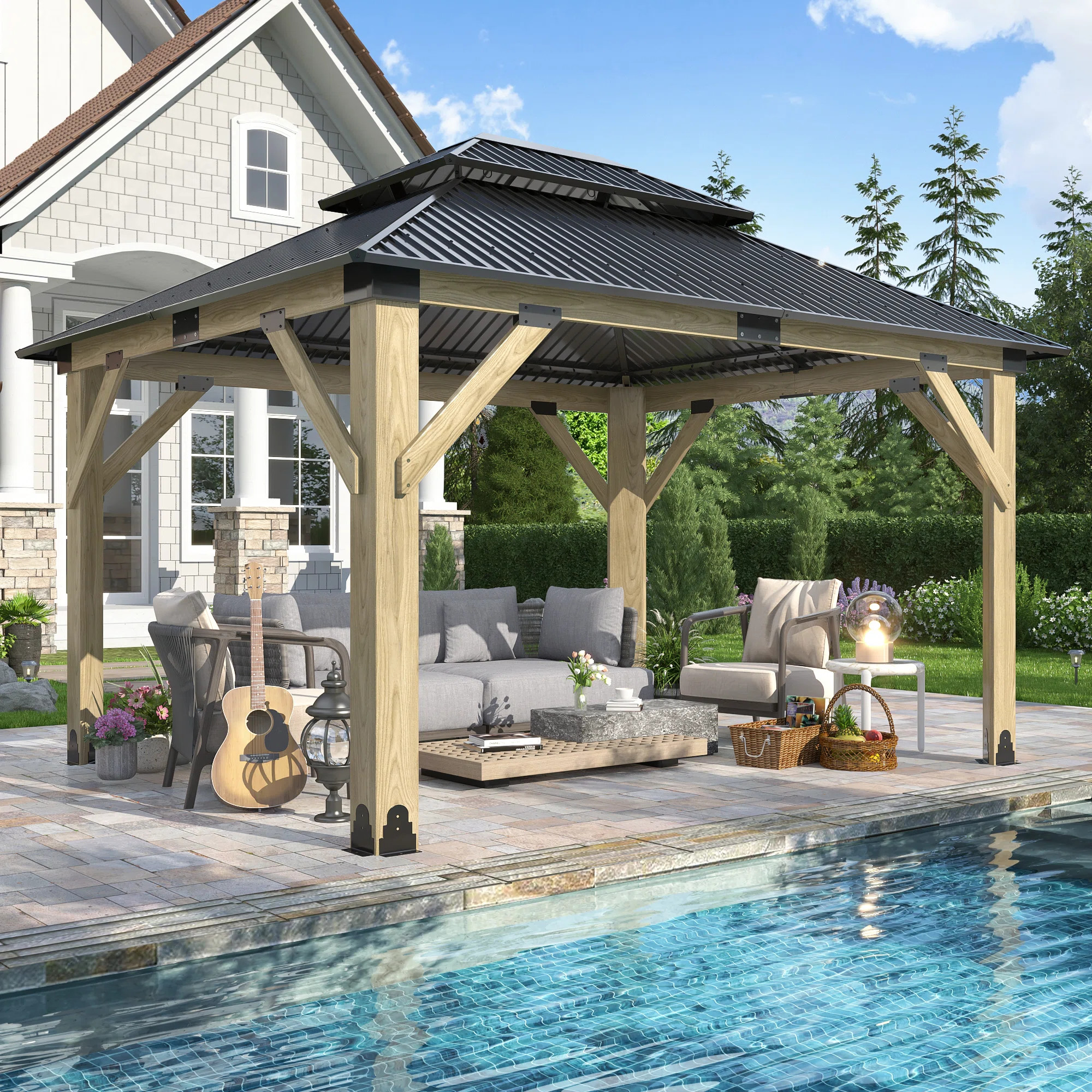 COVERONICS Patio Cedar Wooden Gazebo with Galvanized Steel Hardtop & Reviews | Wayfair | Wayfair North America