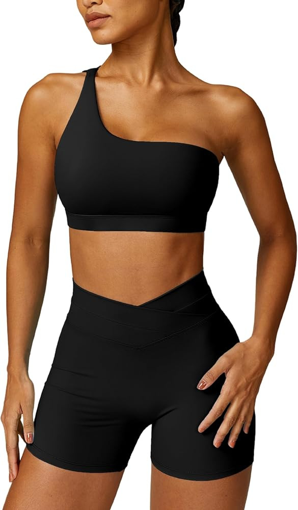 ABOCIW Workout Sets for Women Crossover High Waist Biker Shorts One Shoulder Sports Bra 2 Piece G... | Amazon (US)