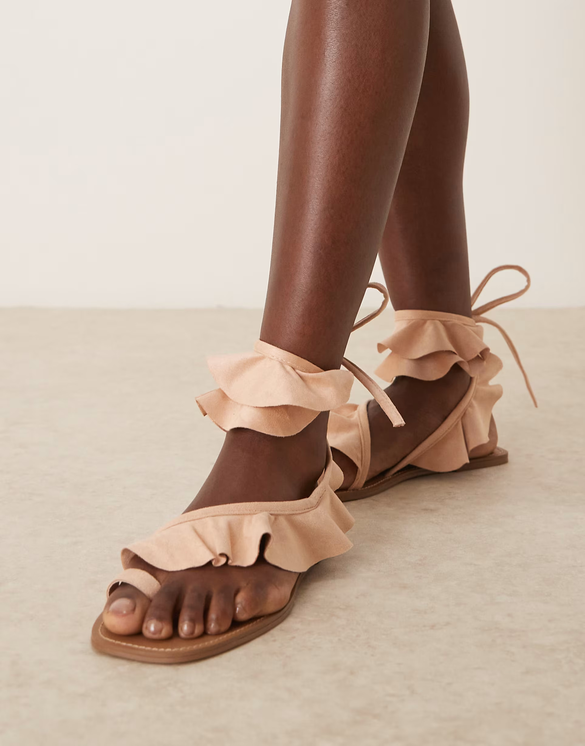 ASOS DESIGN Flourish frill flat sandals in blush | ASOS | ASOS (Global)