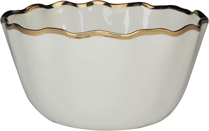 Regency Gold Porcelain Deep Bowl with Scalloped Edges & Metallic Gold Rim, 10.25x5.5in 144 oz, El... | Amazon (US)