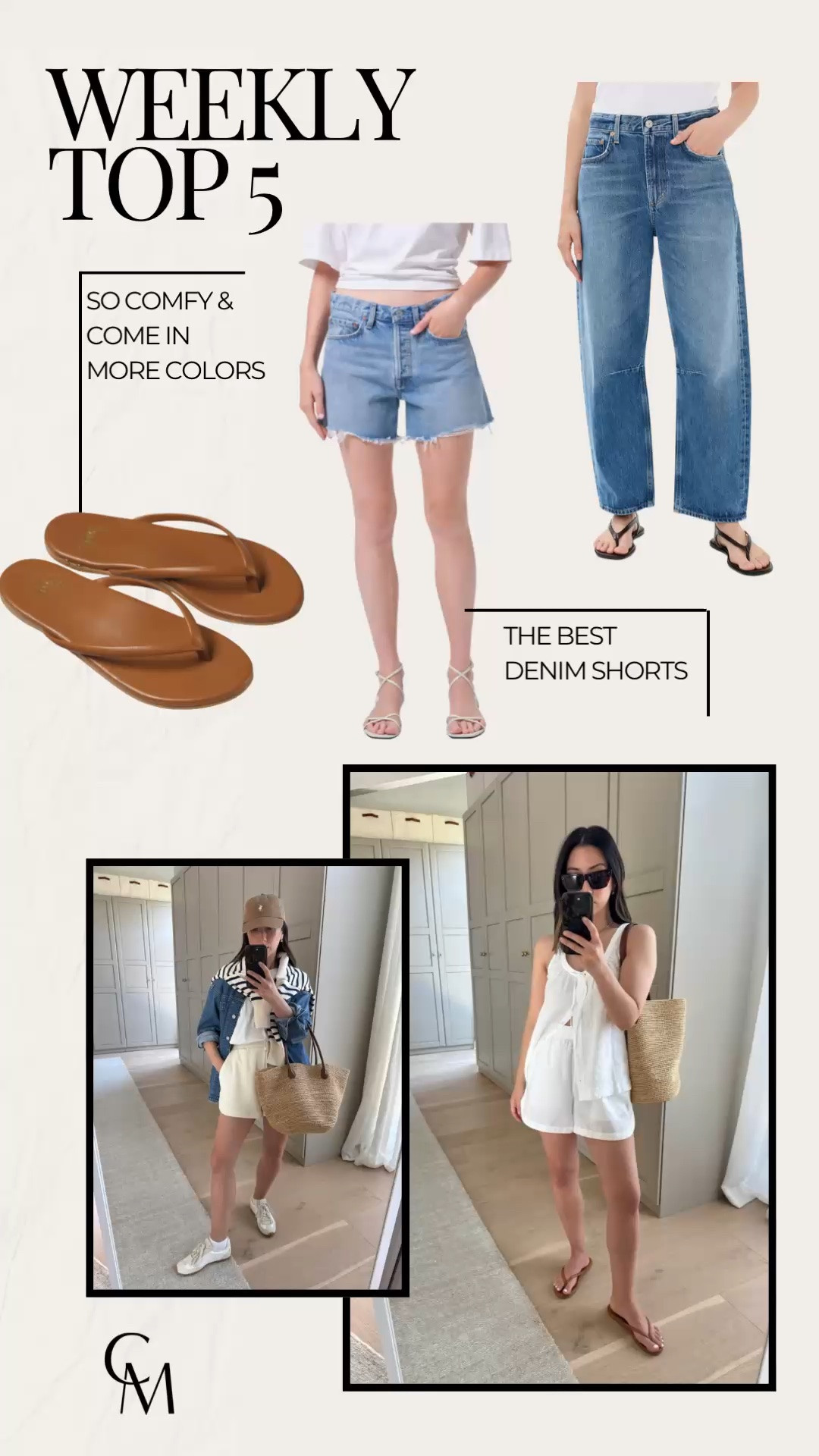 weekly bestsellers. your favorite wardrobe upgrades.

citizens of humanity miro jeans 24- take your smaller size. i cut the hems.
AGOLDE parker long shorts 25- size up until they’re comfortable 
Alex Mill linen tank xs
Varley shorts small
Beeks sunbeam sandals 5

summer style, petite style

#LTKmomlife #LTKPetite #LTKSeasonal