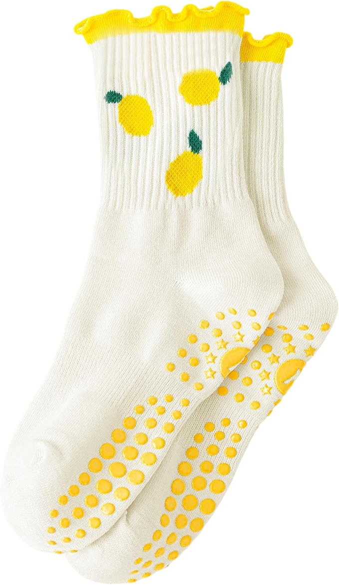 Yawlsow Pilates Grip Socks for Women Yoga Grippy Socks Cute Barre Non Skid Athletic Crew Sticky S... | Amazon (US)