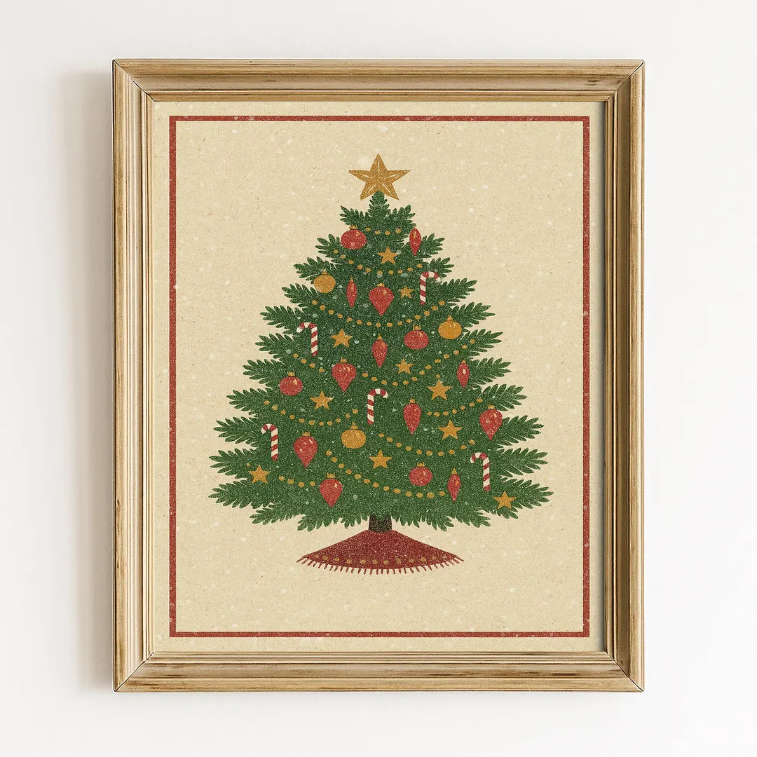 Vintage Christmas Tree Print | Retro 1950s Holiday Wall Art, Mid Century Christmas Decor, Festive... | Etsy (US)