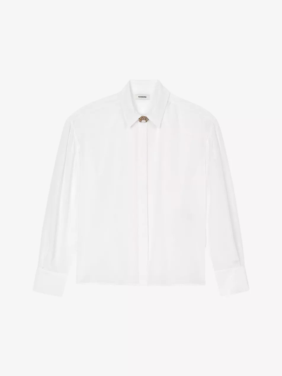 Brooch-embellished long-sleeve silk shirt | Selfridges