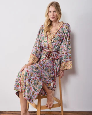 Eco Silky Robe in Bee Tapestry | Women's L/XL | Purple | | Sleepwear | Printfresh