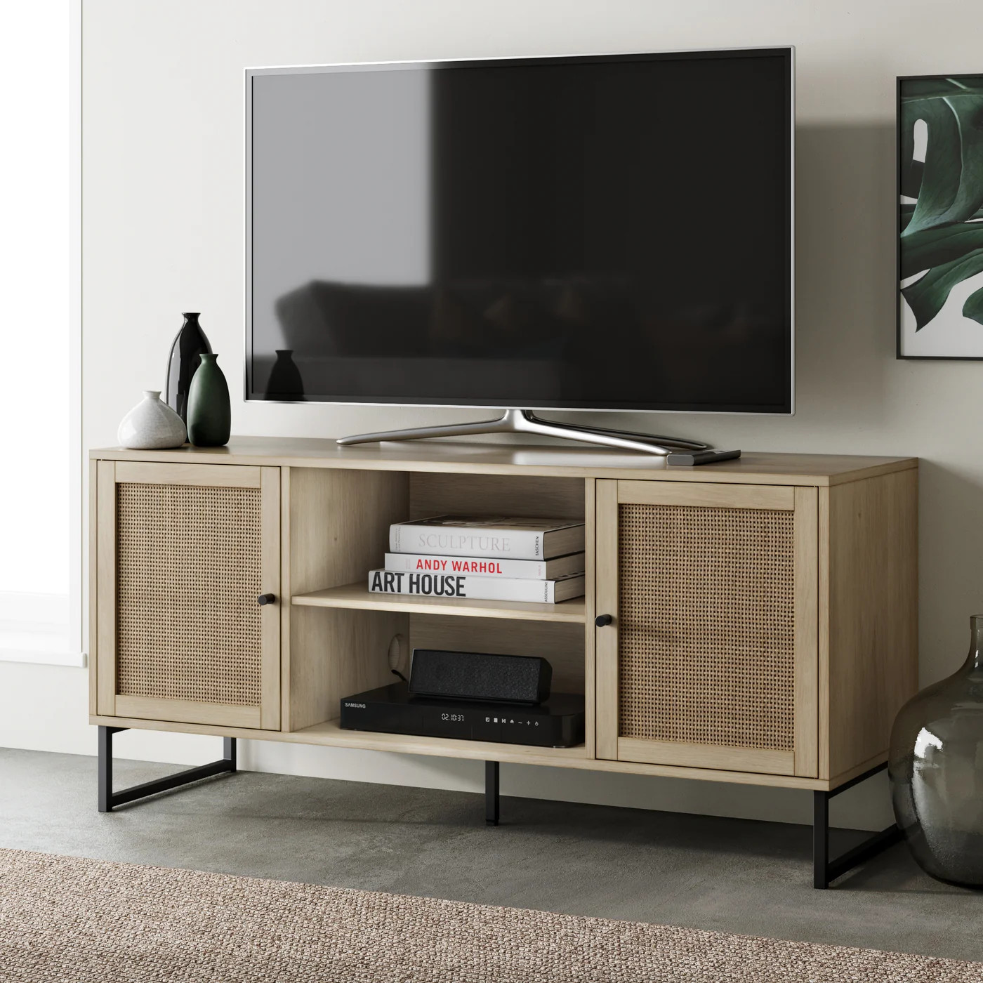 Rattan & Wood 2-Door TV Cabinet Light Oak | Nathan James