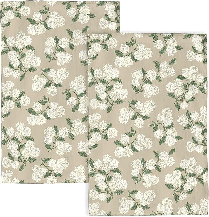 Beige Floral Kitchen Towels 16x24 Inch Green Hydrangea Decor Dish Towels Vintage Flower Spring Su... | Amazon (US)
