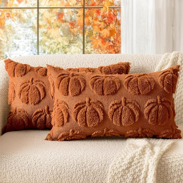 MIULEE Fall Pillow Covers Pumpkin Fall Decor Lumbar 12x20 Dark Rust | Amazon (US)