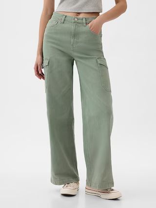 High Rise Stride Wide-Leg Cargo Ankle Jeans | Gap (US)