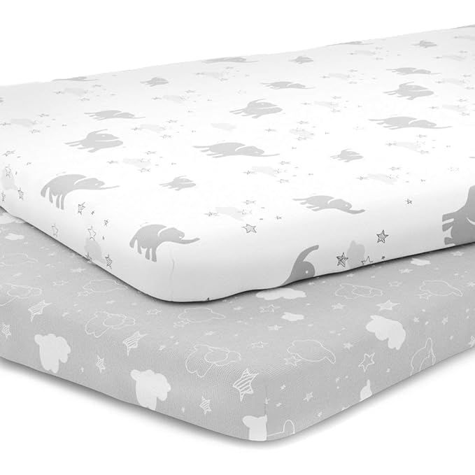 Kids N’ Such Pack N Play Fitted Sheet Set for Pack N Play Mattress Pad, Elephants, Stars, & Clo... | Amazon (US)