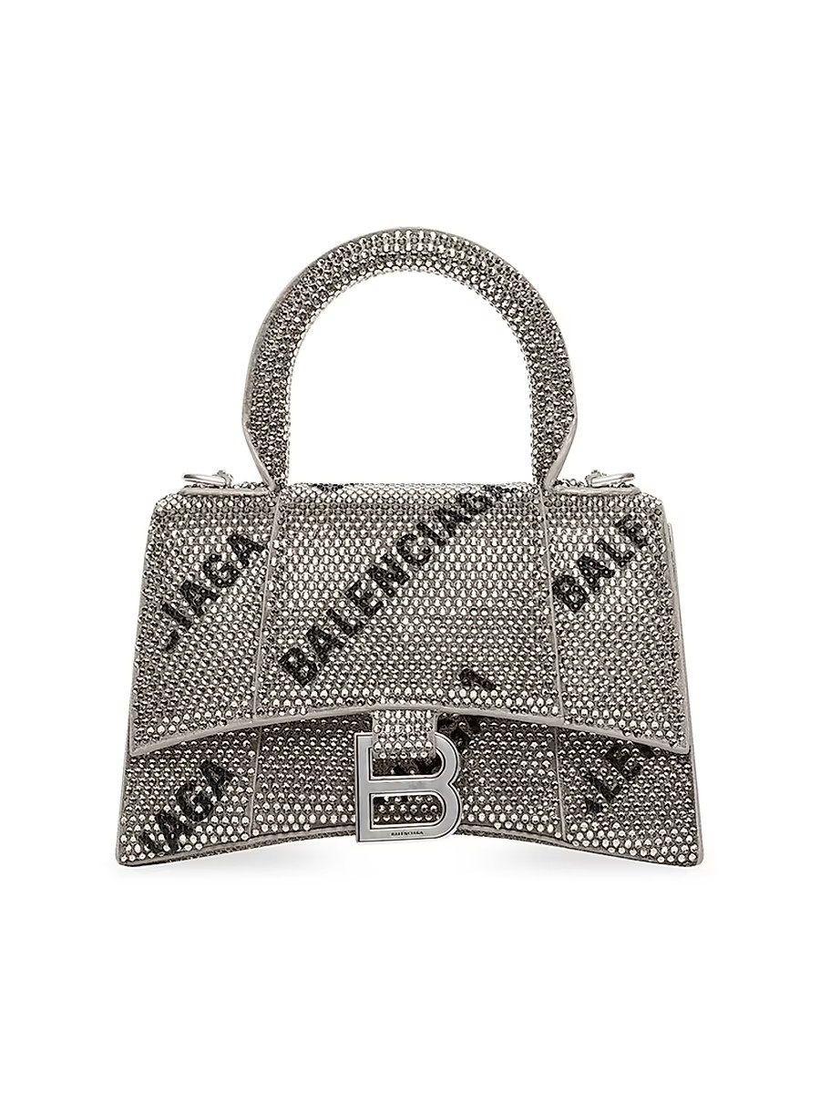 Women's Hourglass XS Handbag With Chain And Allover Logo Rhinestones - Silver Black | Saks Fifth Avenue