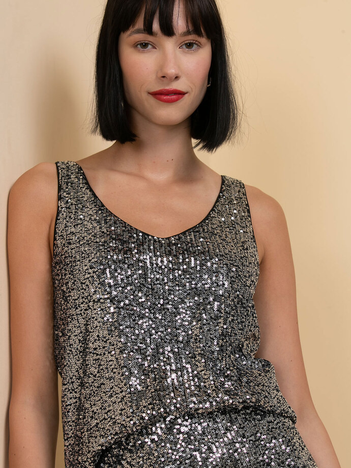 Sequin V-Neck Tank Top | Ricki's