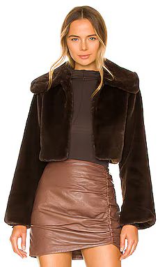 Camila Coelho Cleobella Cropped Faux Fur Jacket in Chocolate Brown from Revolve.com | Revolve Clothing (Global)