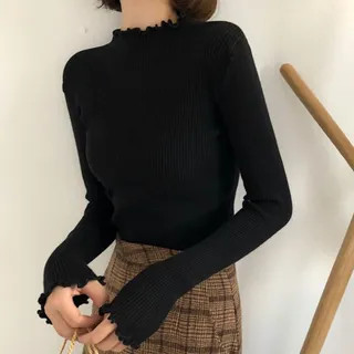 Maido - Lettuce Edge Mock Neck Knit Top | YesStyle | YesStyle Global
