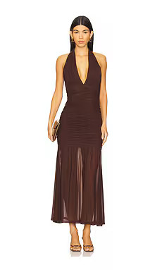 Bardot x REVOLVE Sephera Halter Mesh Midi Dress in Chocolate from Revolve.com | Revolve Clothing (Global)