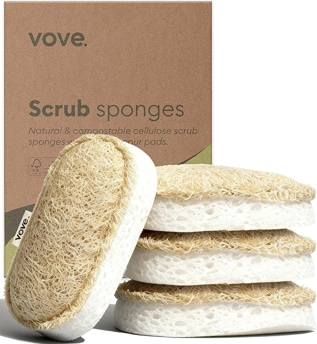 Vove Scrub Sponges 4 Pack, Cellulose & Cotton with Natural Loofah, Eco-Friendly Loofah Dish & Kit... | Amazon (US)