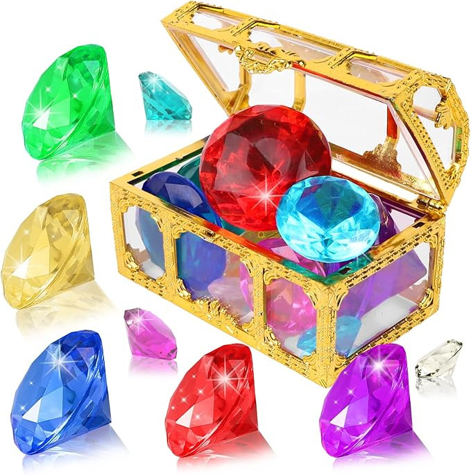 YUJUN Diving Gem Pool Toys 10 Colorful Big Diamond Gem with Treasure Pirate Chest Box Summer Unde... | Amazon (US)