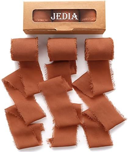 JEDIA Chiffon Ribbon, 3 Rolls Terracotta Fall Chiffon Ribbons, 1.5" x 7Yd Chiffon Silk Ribbon Set... | Amazon (US)