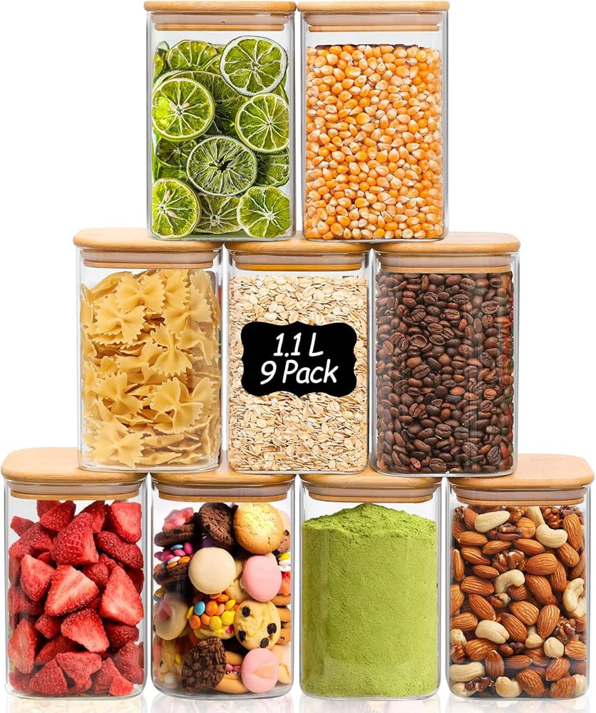 ComSaf Glass Jar With Lid, Glass Jar With Lid, 1100ml, Set of 9 Pieces, Suitable for Chickpeas, C... | Amazon (FR)