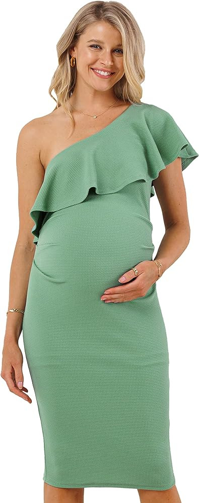 LaClef Women's Maternity Ruffled One Shoulder Side Ruching Dress (Sage, Medium) at Amazon Women... | Amazon (US)