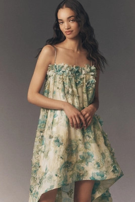 BHLDN 3-D Floral High-Low Hem Dress | Anthropologie (US)
