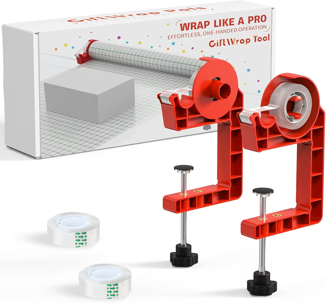 Tabletop Gift Wrapping Tool with Tape Dispenser–2 Pack Adjustable Wrapping Paper Table Clamps w... | Amazon (US)